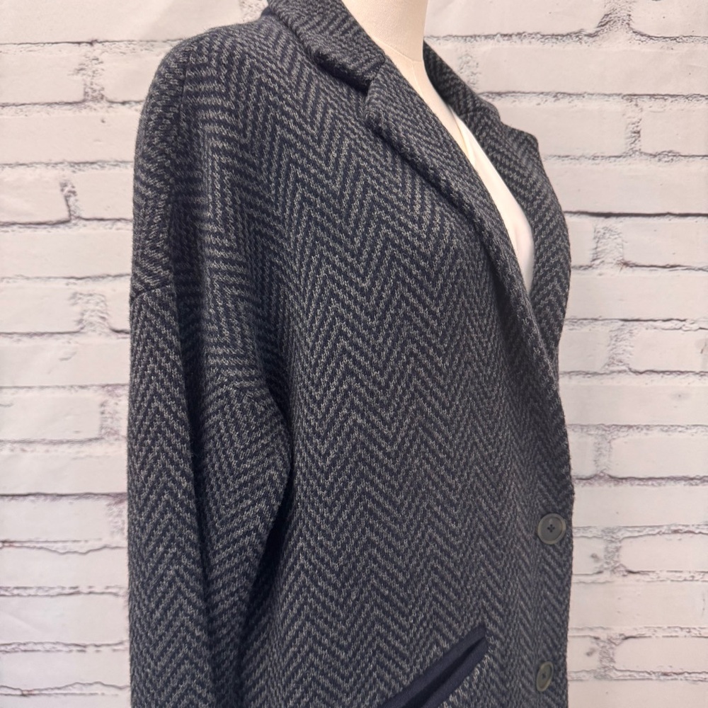 Madewell Merino Wool Blend Herringbone Coat Womens Small Oversized Cocoon Gray - Picture 8 of 16